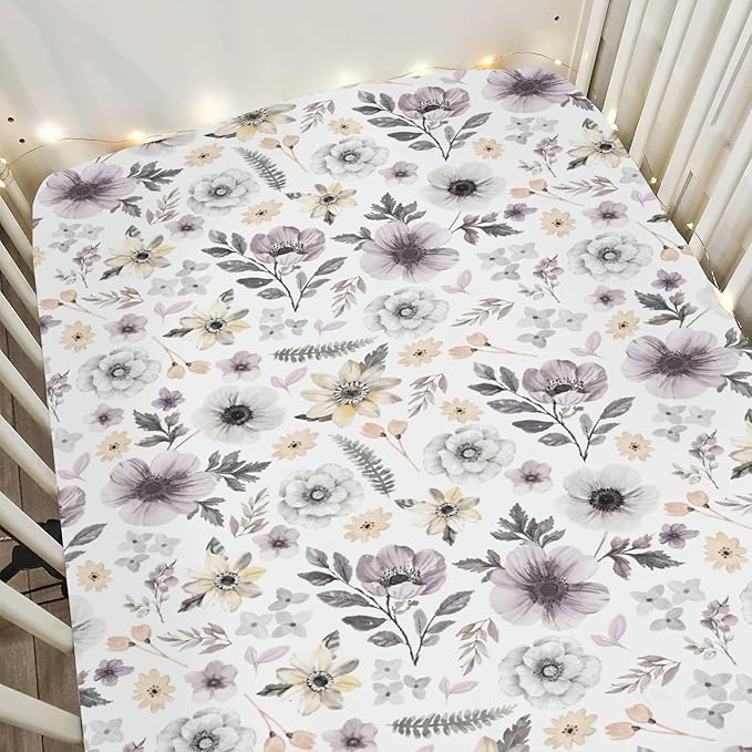 Watercolor Antique Floral Baby Crib Sheets for Boy Girl 52x28Inch Spring Garden Flowers Soft Stretchy Fitted Crib Mattress Cover Summer Wildflowers Baby Sheet for Standard Crib & Toddler Mattress Pad