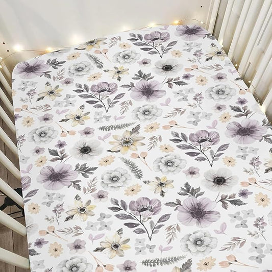 Watercolor Antique Floral Baby Crib Sheets for Boy Girl 52x28Inch Spring Garden Flowers Soft Stretchy Fitted Crib Mattress Cover Summer Wildflowers Baby Sheet for Standard Crib & Toddler Mattress Pad