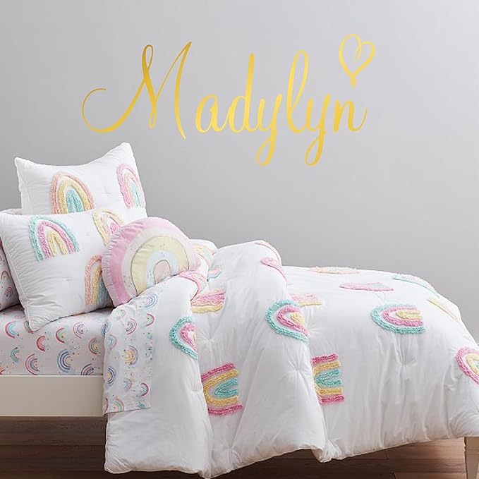 Custom Name & Heart Wall Decal- Baby Boy Girl Unisex - Nursery Decal for Home Bedroom Children - Wall Sticker (397) (22" Wide x 8" high)
