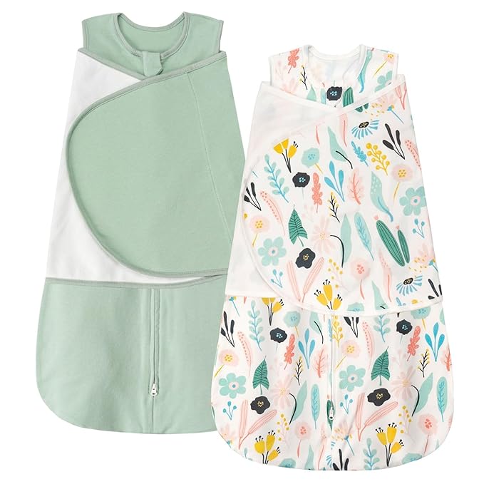 ZIGJOY Sleep Sack Swaddle 1.0 Tog Baby Wearable Blanket 100% Cotton Baby Swaddle Blanket for Newborns 0-6 Months Green&Tropical Rainforest