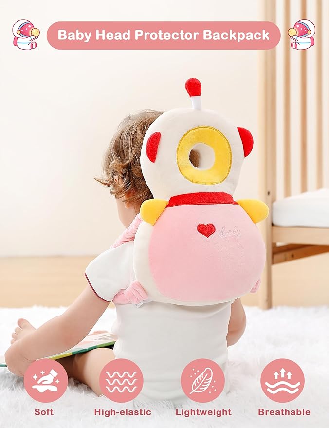 JunNeng Baby Head Protector Backpack, Toddler Walking Fall Head Protection, Robot Pink