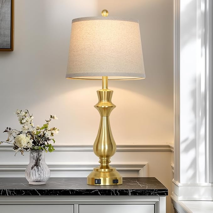 luxeflow Modern Gold Table Lamp for Living Room,30" Tall Bedside Lamp with USB Charging Port,3-Way Dimmable Touch Nightstand Lamp for Bedroom Desk Side Table Office,Gold-1P