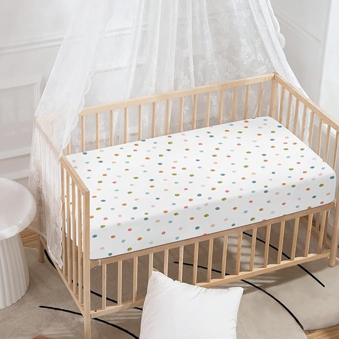 Colorful Polka Dot Fitted Crib Sheet for Boys Girls Beautiful Watercolor Pastel Spots Baby Sheet for Standard Crib and Toddler Cute Nursery Bed Mattress Sheets 28"x52"