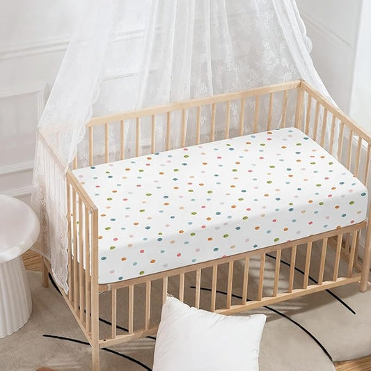 Colorful Polka Dot Fitted Crib Sheet for Boys Girls Beautiful Watercolor Pastel Spots Baby Sheet for Standard Crib and Toddler Cute Nursery Bed Mattress Sheets 28"x52"
