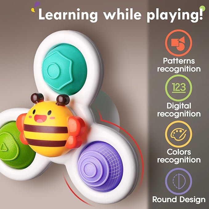 ALASOU 3PCS Pop Suction Cup Spinner Toys for 1 Year Old Boy Girl|Novelty Spinning Tops Toddler Stocking Stuffers|Baby Bath Toy for Kids Ages 1-3|1 Year Old Boy Christmas Birthday Gift for Infant