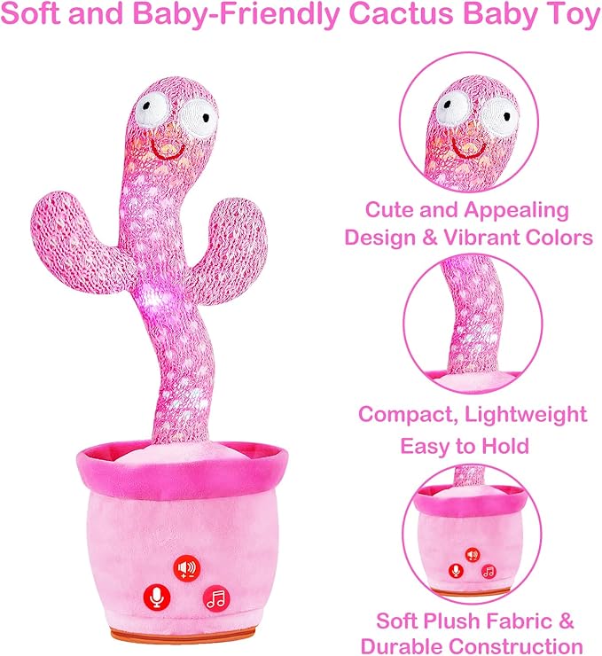 River Mill Rechargeable Dancing Talking Cactus Toy Mimics Back, Mimicking Singing Cactus Baby Toy, Educational Learning Baby Toys w/ 51 English Songs for Babies, Baby Girl Toys Gifts 18 Months+