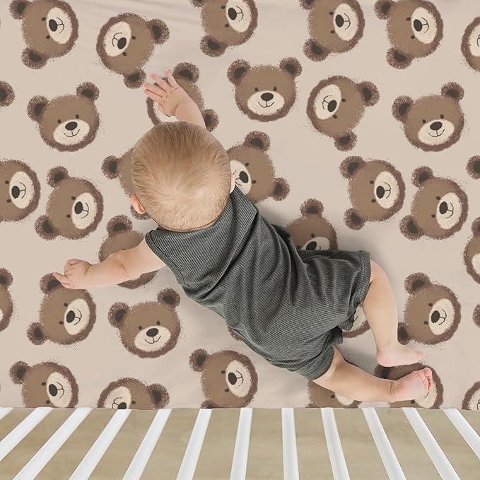 Neutral Boho Bears Baby Crib Sheets for Boy Girl 52x28Inch Cute Brown Bear Soft Snug Fitted Crib Mattress Covers Watercolor Bears Nursery Baby Sheet for Crib and Toddler Bed Mattresses