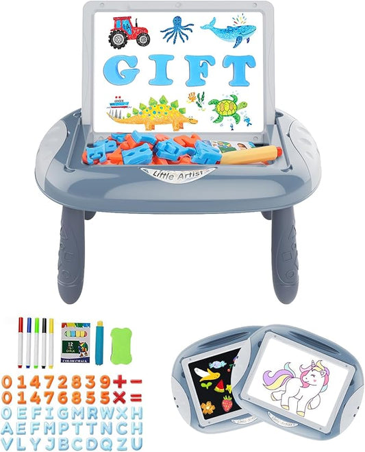 Gift for 1-2 Years Old Boy, Boy Toys with Magnetic Letters and Numbers, Portable Doodle Board Easel, Learning and Educational Toy for 1-2 Years Old Boys (Blue)