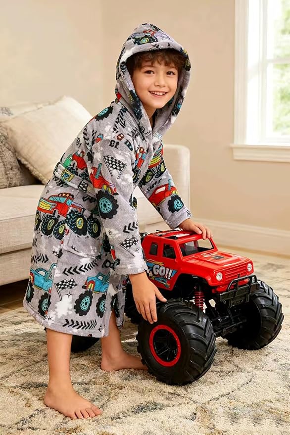 Boys Girls Robe Kids Flannel Hooded Bathrobe Sleepwear Pajamas Toddler Soft Plush Robes for Girls 2-16 Years