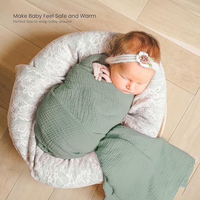 lulumoon Muslin Swaddle Blankets for Baby: Soft Cotton Newborn Receiving Blankets - Plaid Print Nursery Gift Set for Baby Girls(SagePlaid)