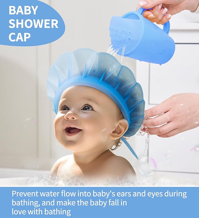 kair Baby Kids Shower Cap Soft Adjustable Silicone Toddler Bath Visor Children Hair Washing Hat Keep Kids Shield Water Out of Eyes & Ears (Blue, Head Size 12.5"-19" Less Than 24 Months)