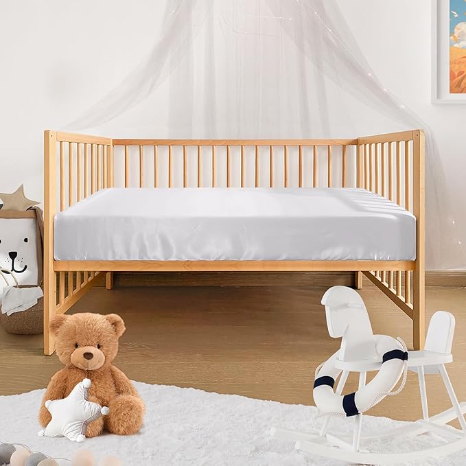 Pro Goleem Satin Soft Crib Sheet Great for Baby with Sensitive Hair Silky Baby Sheet White Unisex 52’’x28’’x8’’ Fitted Sheet