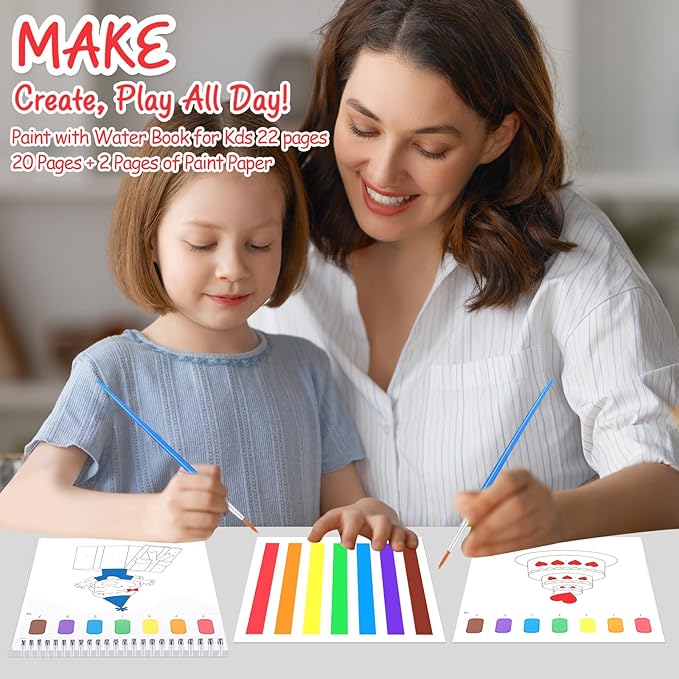 Paint with Water Coloring Books for Toddlers, Watercolor Painting Book and Drawing Art Paper for Kids Ages 3 4 5 6 7 8 Years Old, Happy Birthday Art Craft for Drawing with Brush