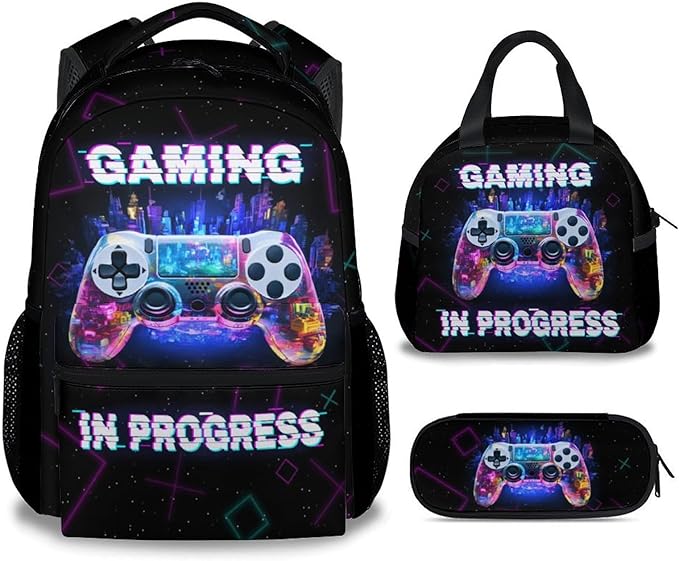 COZYAURA Backpacks for Boys - 3Pcs Video Gaming Bookbag for Kids - Gamer School Bag for Boys - Kids Backpacks with Lunch Box Pencil Case Set