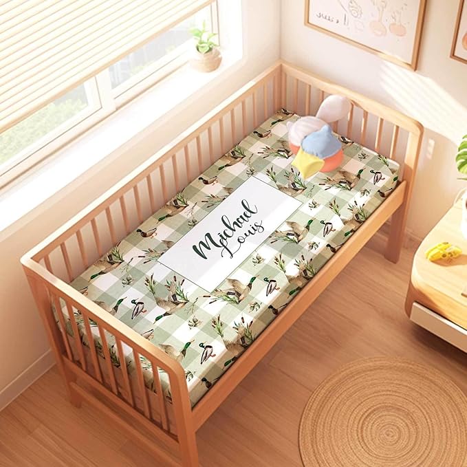 Wild Ducks Baby Crib Bedding Set with Name – Personalized 3-Piece Nursery Set for Boys, Soft Blanket, Fitted Crib Sheet & Pillowcase – Custom Baby Bedding for Newborns & Toddlers