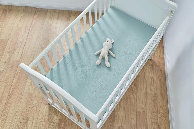 Muslin Crib Sheets for Baby Boys Girls, Neutral Fitted Crib Mattress Sheet for Standard Crib and Toddler Mattress, Soft and Breathable Bed Covers, 28” x 52” (Light Blue)