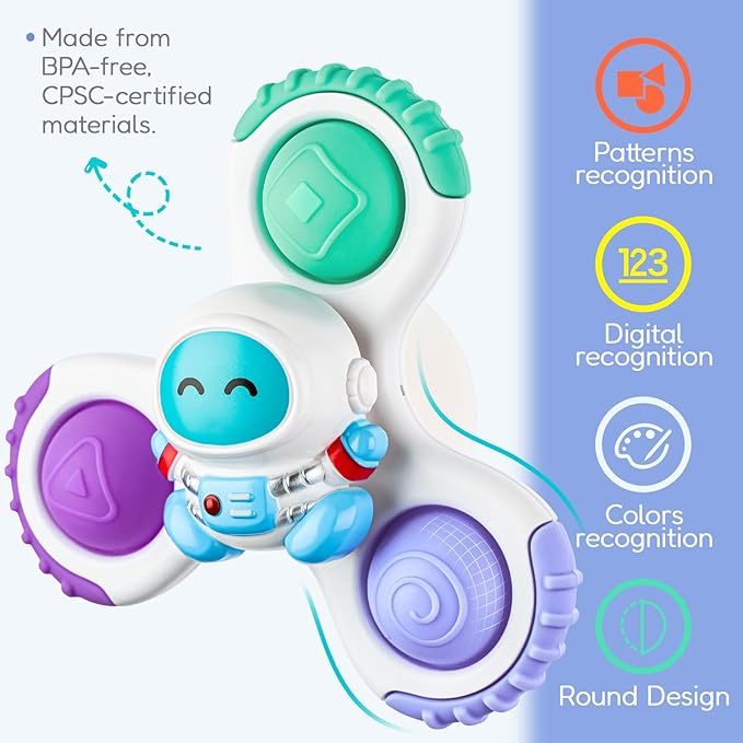 ALASOU 3PCS Pop Suction Cup Spinner Toys for 1 Year Old Boy Girl|Novelty Spinning Tops Toddler Stocking Stuffers|Baby Bath Toy for Kids Ages 1-3|1 Year Old Boy Christmas Birthday Gift for Infant