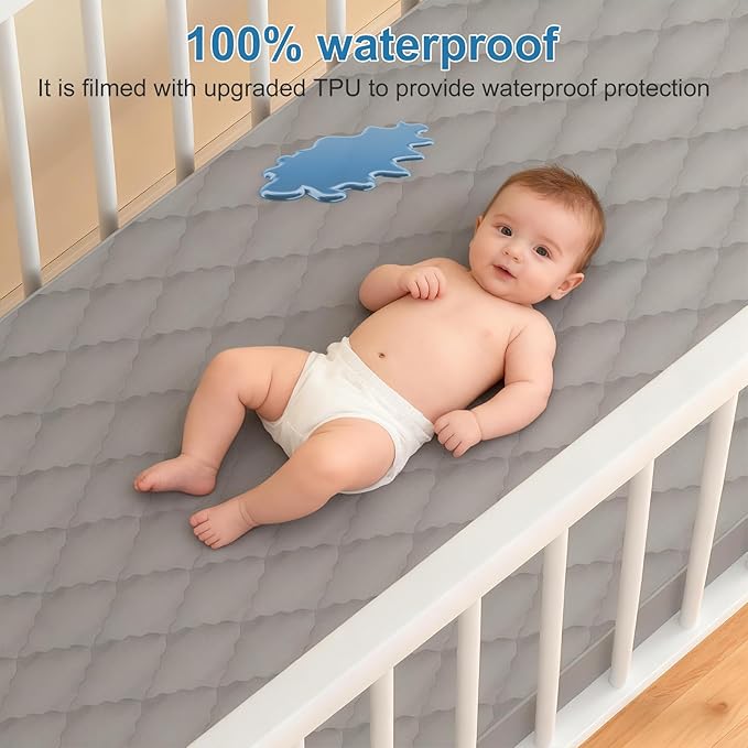 2Pack Waterproof Crib Sheets for Boy, Girl - Cotton 52X28 Fitted Crib Sheets Crib Mattress Protector Sheets,Soft Toddler Bed Sheets,Washable Infant Fitted Baby Bed Sheets (Gray, 52X28inch)