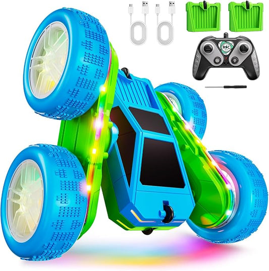 Remote Control Car, 360° Flips Rotating RC Stunt Car with USB-C Charge Modular Battery, 4WD RC Cars with LED Lights Strips, All Terrain RC Truck Toys for Kids 3+ Year Old Boys Christmas Birthday Gift