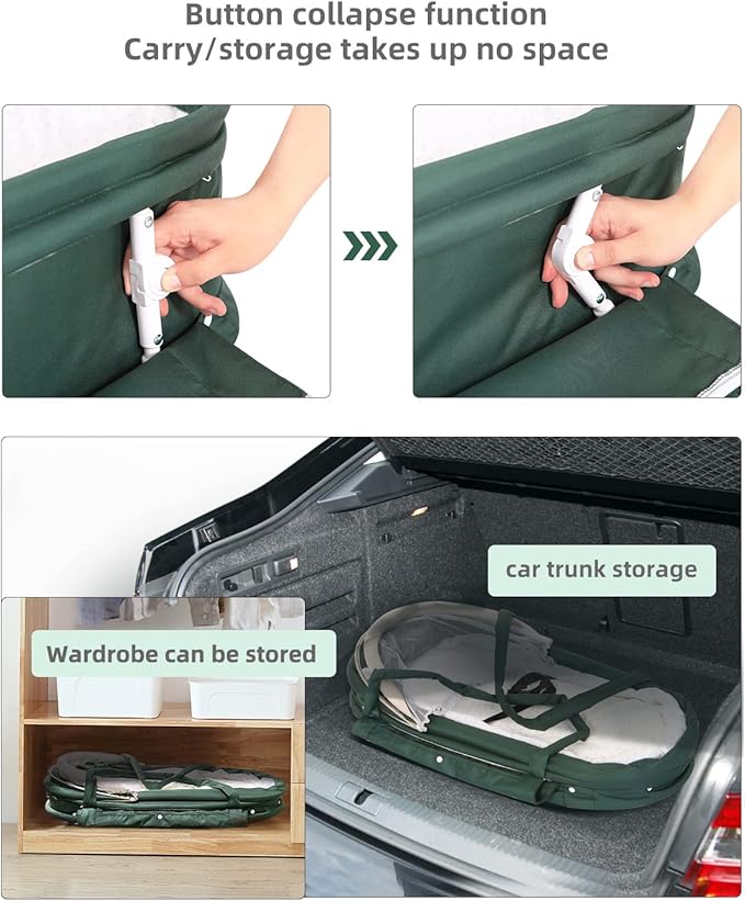 Baby Travel Bassinet Portable with 2 in 1 Canopy for Newborn - Green