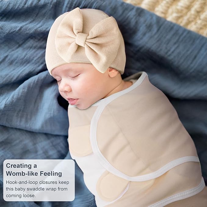 DRESHOW BQUBO 3 Pack Baby Swaddle Sleep Sacks Baby Swaddling Blanket Wrap Newborn Swaddle Sack with Big Bow Hat for Boys Girls 6-12 Lbs Newborns & 0-3 Months Girls Boys