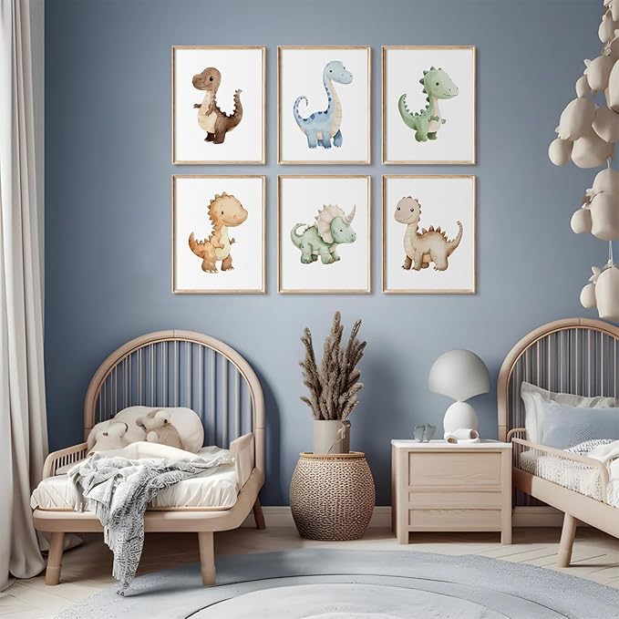 Dinosaur Nursery Wall Art Kids Canvas Poster baby Boy Nursery Wall Decor Watercolor Dino Prints Toddler Pictures cute Dinosaur Themed Artwork painting for Boys Room Bedroom 12x16x6 Inch Unframed
