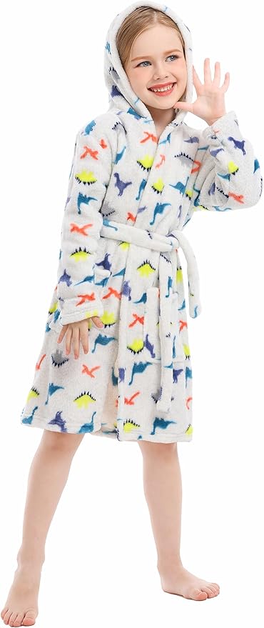 Toddler Robes Cute Pattern Bathrobe Unisex Kids Robe Baby Flannel Hoodie Pajamas Sleepwear