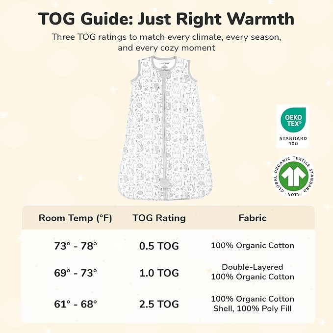 Baby Sleep Sack 1.0 TOG, Organic Cotton Baby Wearable Blanket with Two-Way Zipper, Swaddle Transition Baby Sleeping Bag, All-Season Sleep Sack for Newborn Infant Toddler Boy Girl, 18-24 Months, 1-Pack