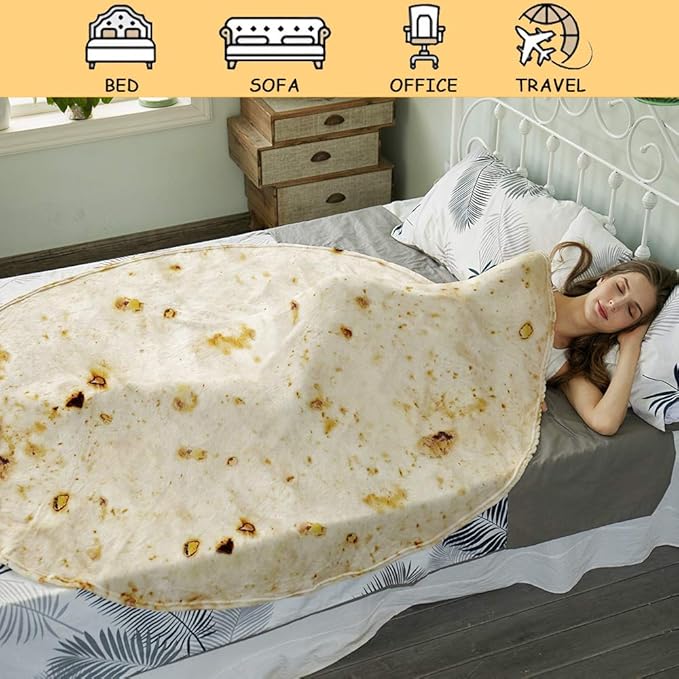 SeaRoomy Burritos Tortilla Throw Blanket, Tortilla Wrap Blanket, Novelty Funny Tortillas Round Blanket Giant Tortillas Round Soft Blankets for Adults and Kids (Beige, 60 inches)