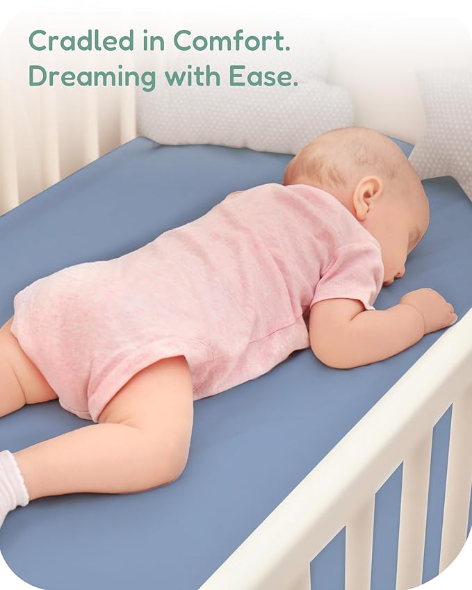 Baby Crib Sheets for Standard Crib Mattress, Soft and Breathable, Cloud+Blue Crib Sheet, Safe and Cozy, Fits 28''x52''x9'' Extra Deep Pocket