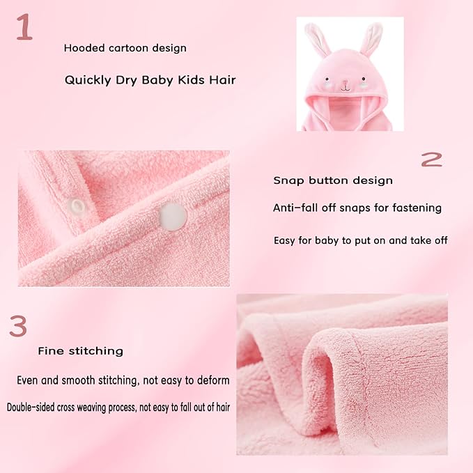 Toddler Bath Towel Baby Towels with Hood 27.5"X55" Ultra Absorbent Soft Bathrobe Blanket Kids Shower Towel for Girls and Boys(Rainbow Pink)