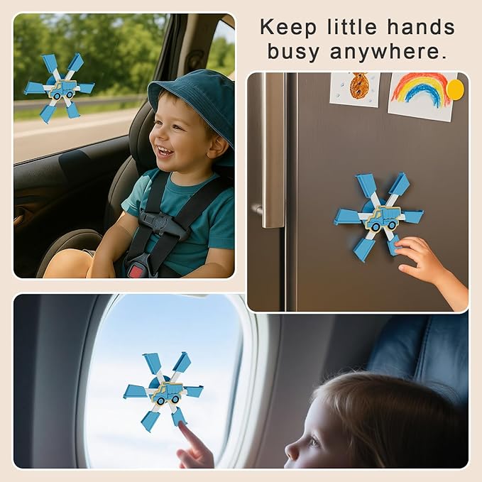 Bathtub Suction Spinner Toys - Silicone Bath & High Chair Truck Shape Sensory Toy for Babies & Toddlers, Novelty Spinners with Suction Cup, Car Window Travel Toys（Blue）