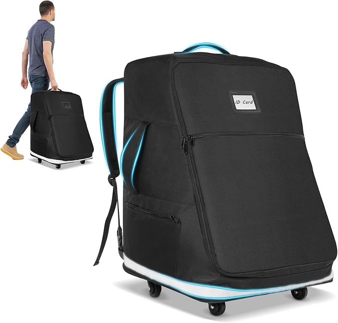 Automiim Car Seat Travel Bag for Airplane with Swivel Wheel, Extendable Height Padded Carseat Travel Backpack Large Storage Bag, Baby Infant Booster Seat Bags for Air Travel
