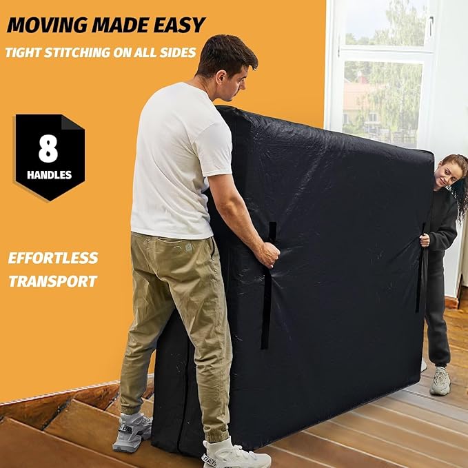 Mattress Bags for Moving, BETU Mattress Protector Waterproof Mattress Cover Crib Size Storage Bags with 8 Heavy-Duty Handles and Zipper for Bed Extra Thick Large Reusable (52"x28"x6.5" Black)