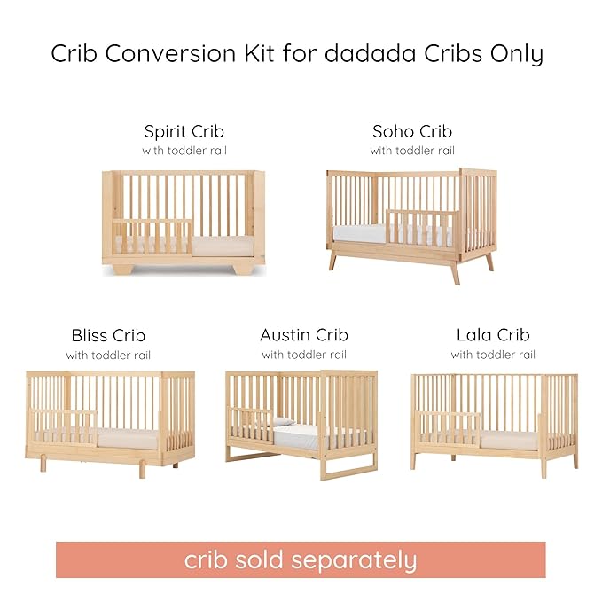 dadada Baby Toddler Bed Rail – Crib Conversion Kit for Brand Crib Models Only (Soho, Austin, Lala, Bliss & Spirit) – Solid Beechwood, Made in Italy, GREENGUARD Gold Certified (Natural)