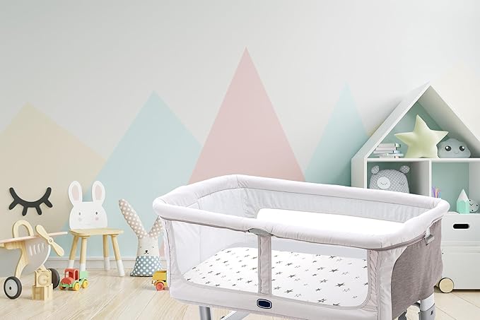 Bassinet Sheets for Baby Girl & Boy – 3-Pack Soft Fitted Bassinet Sheets, Organic Cotton, Breathable & Cozy, Fits 32x16x4 Inch Rectangle, Oval & Hourglass Mattresses (Grey/White)