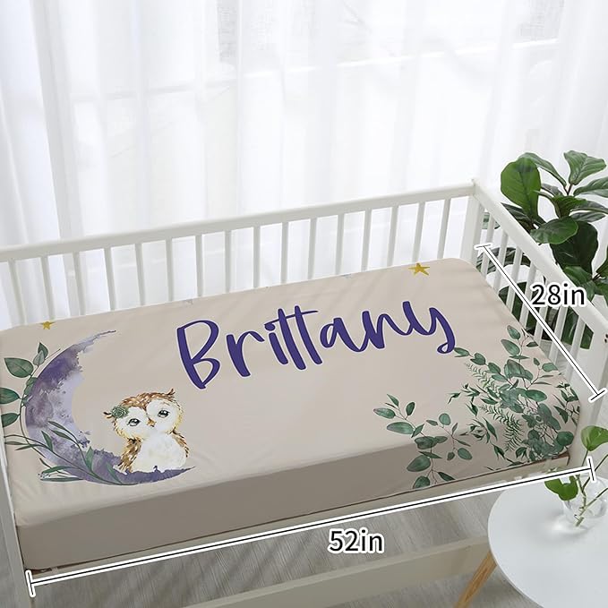Personalized Baby Crib Bedding Set: 4 Piece Custom Gift Crib Bed Set with Name - Purple Owl Design, Nursery Bedding Set for Baby Girls,Newborn Girls Crib Sets, Crib Bedding Shower Gifts