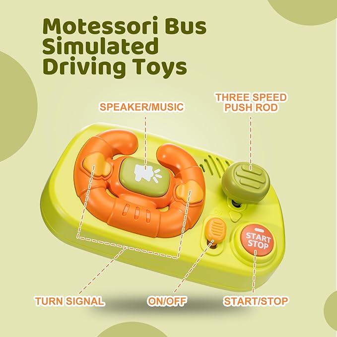 Interactive Musical Driving Toy with Lights & 14 Melodies – Portable Sensory Steering Wheel for Infants. Early Learning Travel Activity Center for 6-18 Month Olds