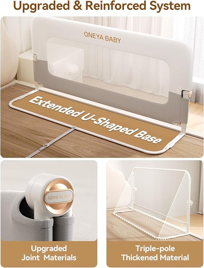 Baby Bed Rail Guard, 59in Thickened Toddler Bed Rail for Toddlers, Extral Tall Swing Down Kids Child Safety Side Railing Guards/Rails for Twin, Full, Queen, King Bunk Size Bed, White/Grey, 27”H