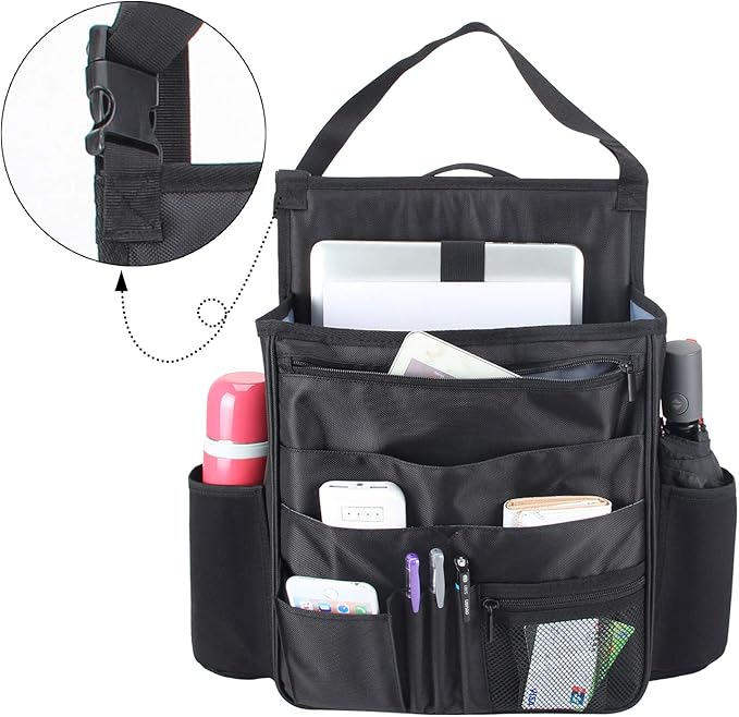 LUXJA Car Front Seat Organizer with Laptop and Tablet Storage Pockets, Car Seat Organizer with Back Adjustable Straps, Black