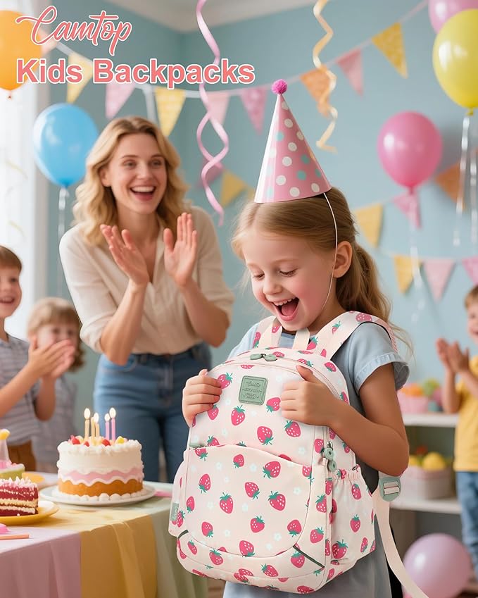 CAMTOP Toddler Backpack for Boys Girls 2-4, Kids Backpacks for Kindergarten Preschool, 12" H Small Bookbag for Daycare Travel (L - Pink Strawberry, 15"- Fit A4 Folder)