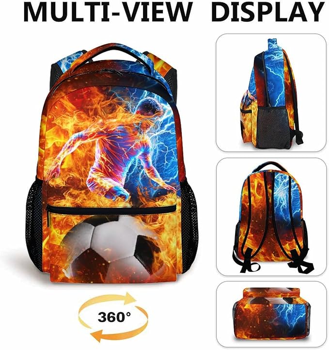 CustomWish Boys Backpacks for Kids School, Soccer Backpack for Elementary Middle Primary High Senior - 17 Inch Lightweight Sport Bookbag - Ideal Back to School Supplies