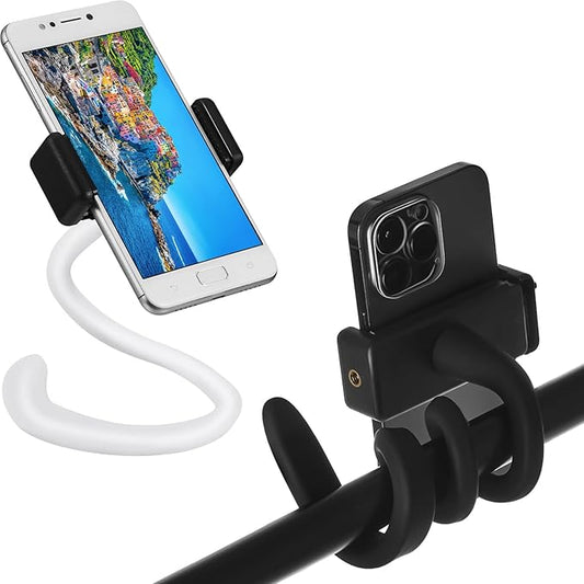 Amylove 2 Pcs Stroller Phone Holder Portable Cell Phone Holder Stand Universal Stroller Accessories for Parent Baby Toddler Cellphone Clamp with Non Slip Silicone Arm Grip(Black, White,Novel)