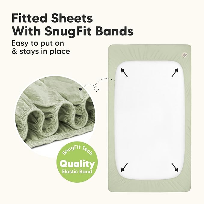 2-Pack Waterproof Baby Crib Sheets for Boys, Girls - 52x28 Viscose Derived from Bamboo Toddler Bed Sheet Neutral, Fitted Crib Mattress Protector Cover for Baby Bedding, Soft & Gentle (Avocado)