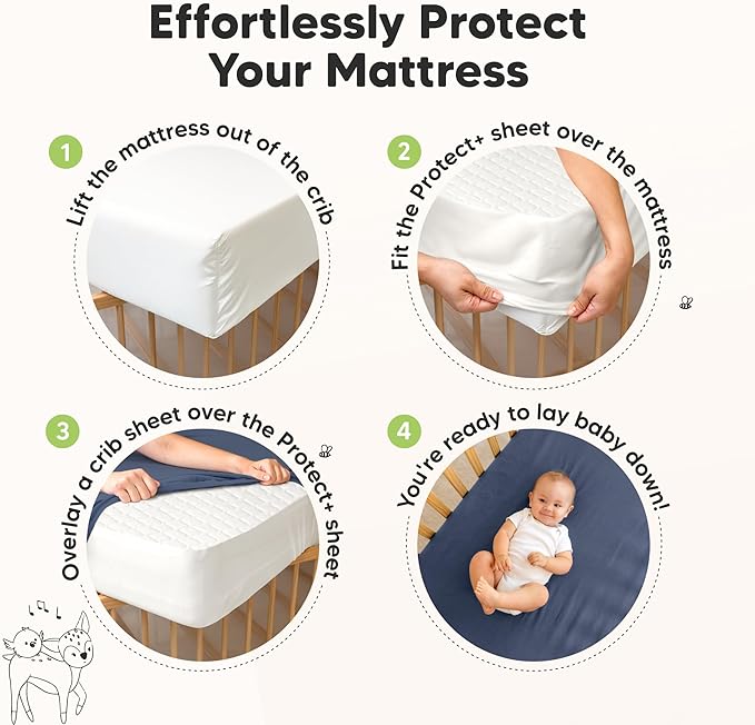 2-Pack Waterproof Crib Mattress Protector Cover Fitted - Quiet Baby Crib Mattress Pad Sheets, 52" x 28" Soft Quilted Cotton Baby Sheet, Machine Washable, Easy Fit, Durable (Frost/Mavy)