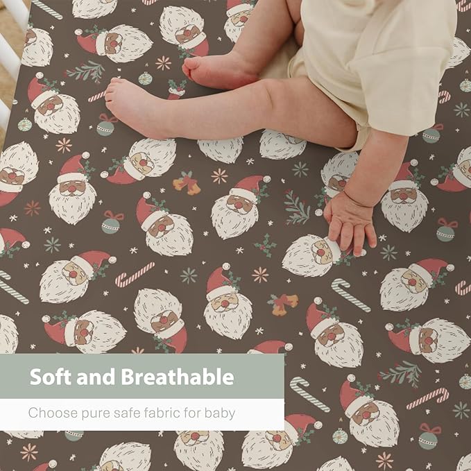 Vintage Christmas Santa Claus Baby Crib Sheets for Boy Girl 52"x28" Santa Stockings Candy Fir Cherry Soft Snug Fitted Crib Mattress Cover Winter Holiday Baby Sheet for Standard Crib & Toddler Mattress