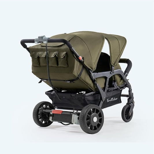 Familidoo Quad Stroller with Electric Assist Motor, Baby Stroller with All Reclining Seats - 4 Seat Stroller with 5-Point Harness for Safe and Secure Travel - for 6 Months to Toddler (Olive)