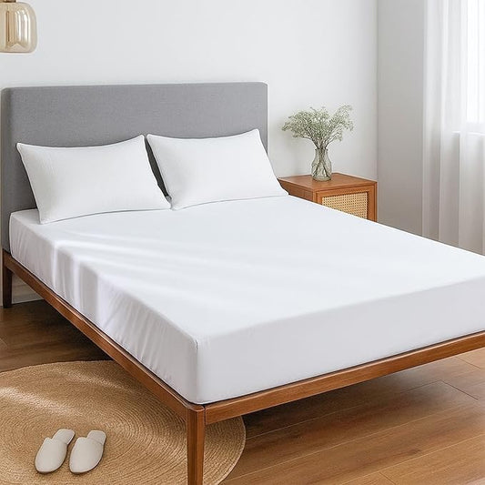 Full Mattress Protector Fitted Sheet Style - Waterproof Vinyl Mattress Cover, Breathable, Bed Wetting & Spill Protection, Fits Mattresses up to 11.5" Deep (White)
