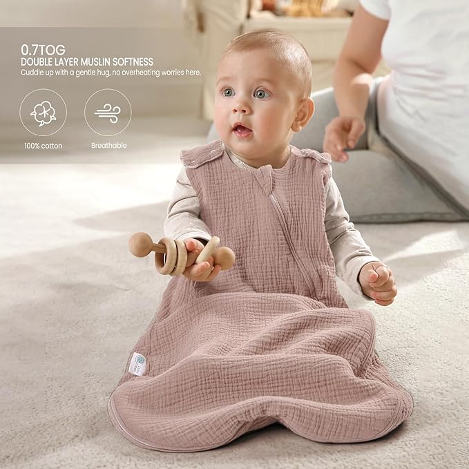 lulumoon Sleep Sack Muslin for Baby: Cotton Wearable Blanket for 9-15 Months - Soft Lightweight Ideal for Nursery Lounge Nighttime Naptime 6-12 Months