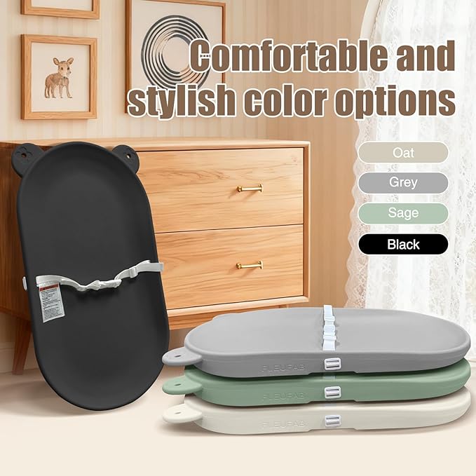 Changing Pad, Wipeable Diaper Changing Pad with Safety Belt for Changing Table, Nursery, Dresser, EVA Non-Slip Baby Changing Table Pad, Black